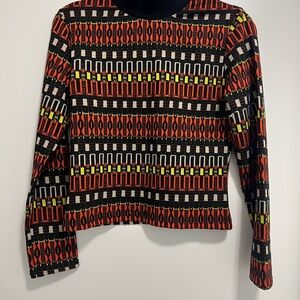 Zara Black and Orange Geometric Turtleneck Sweater